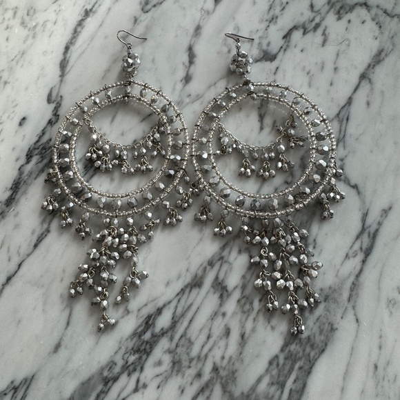 Vintage Costume Silver Chandelier Earrings - Picture 1 of 2